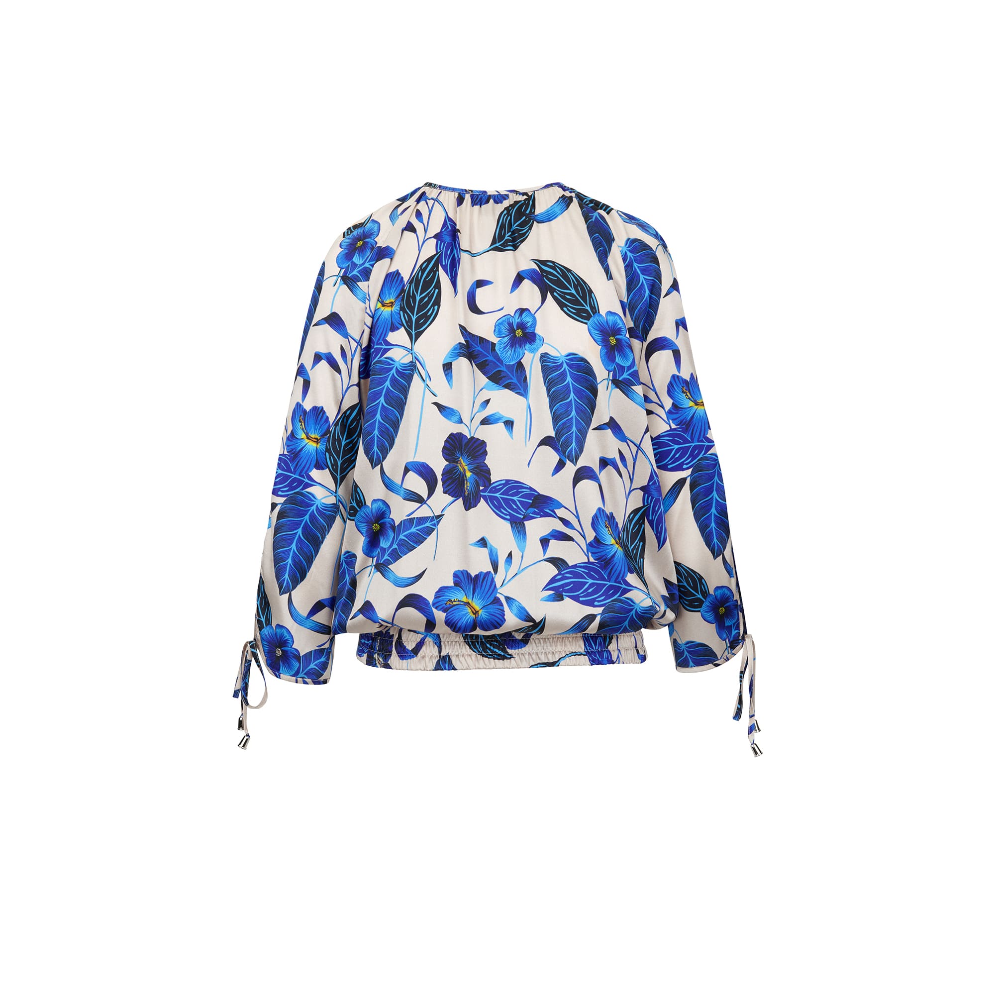 SILK BLOUSE SPLIT SLEEVE V-NECK COBALT FLORAL PRINT SILK BLOUSE SPLIT SLEEVE V-NECK COBALT FLORAL PRINT