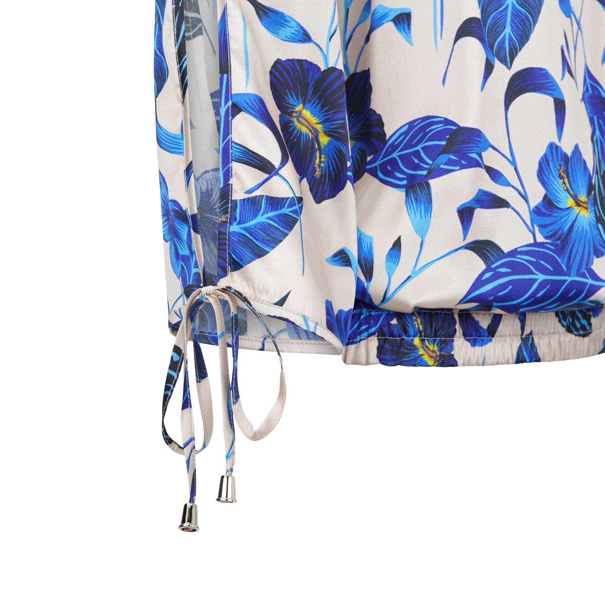 SILK BLOUSE SPLIT SLEEVE V-NECK COBALT FLORAL PRINT SILK BLOUSE SPLIT SLEEVE V-NECK COBALT FLORAL PRINT